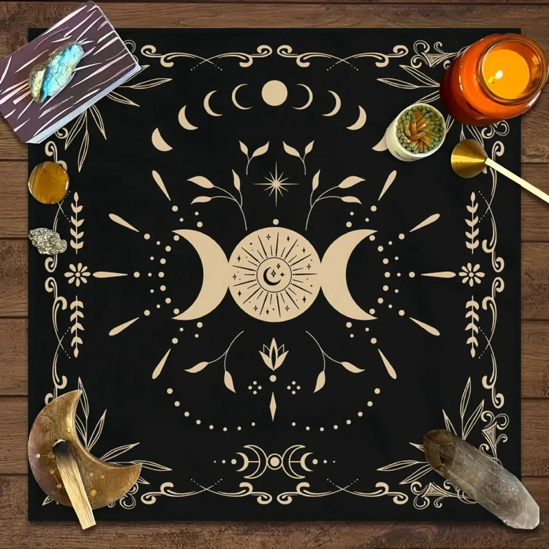 1pc Tarot card tablecloth, moon phase flowers, pagan card game decoration, altar tablecloth, witchcraft decoration tablecloth 3