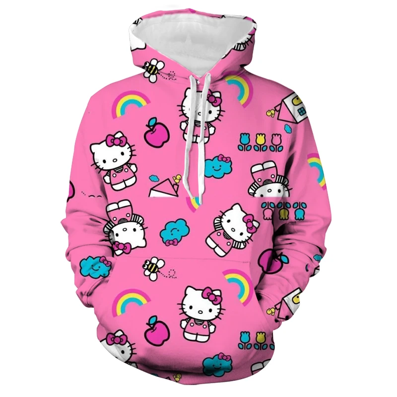 

Kitty cat new white hoodie Y2k autumn and winter Kawaii cartoon printed sweater girl loose casual student long-sleeved top woman