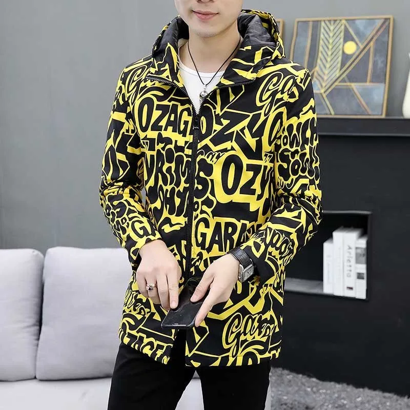Spring and Autumn New Fashion Checkered Long Hooded Trench Coat Men's Casual Loose Comfortable Windproof Large Size Coat