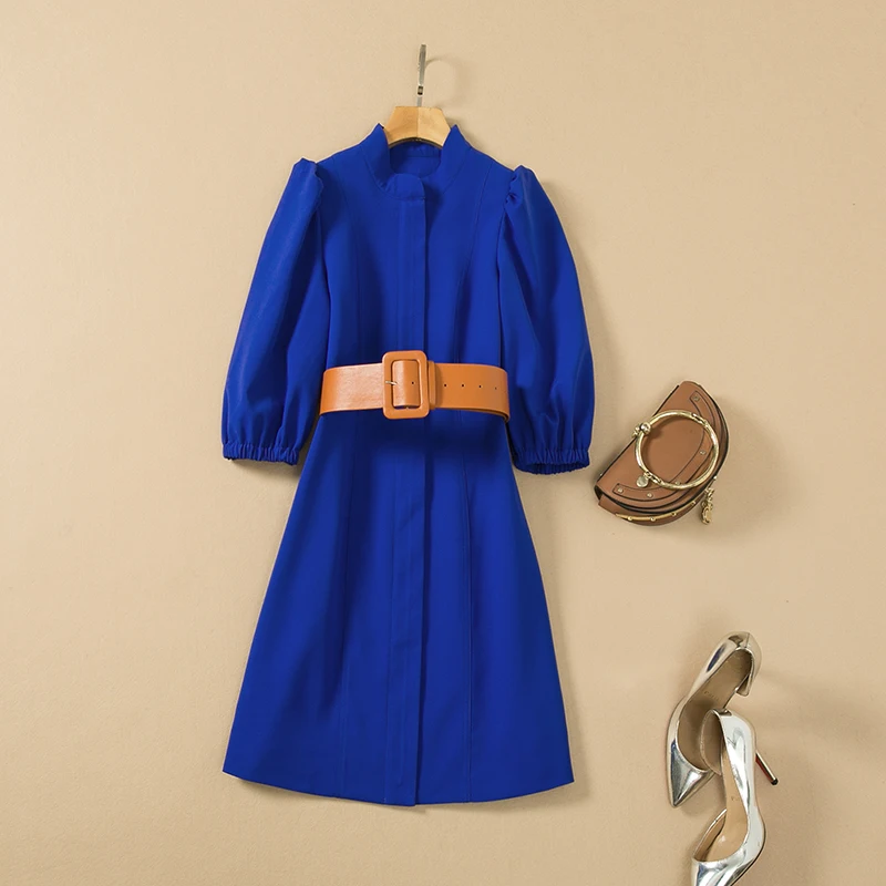 

MIUXIMAO 2022 High Quality Spring&Summer Elegant Dress Half Sleeve O-Neck Solid Belt Fashion Long Dress Women Vestides