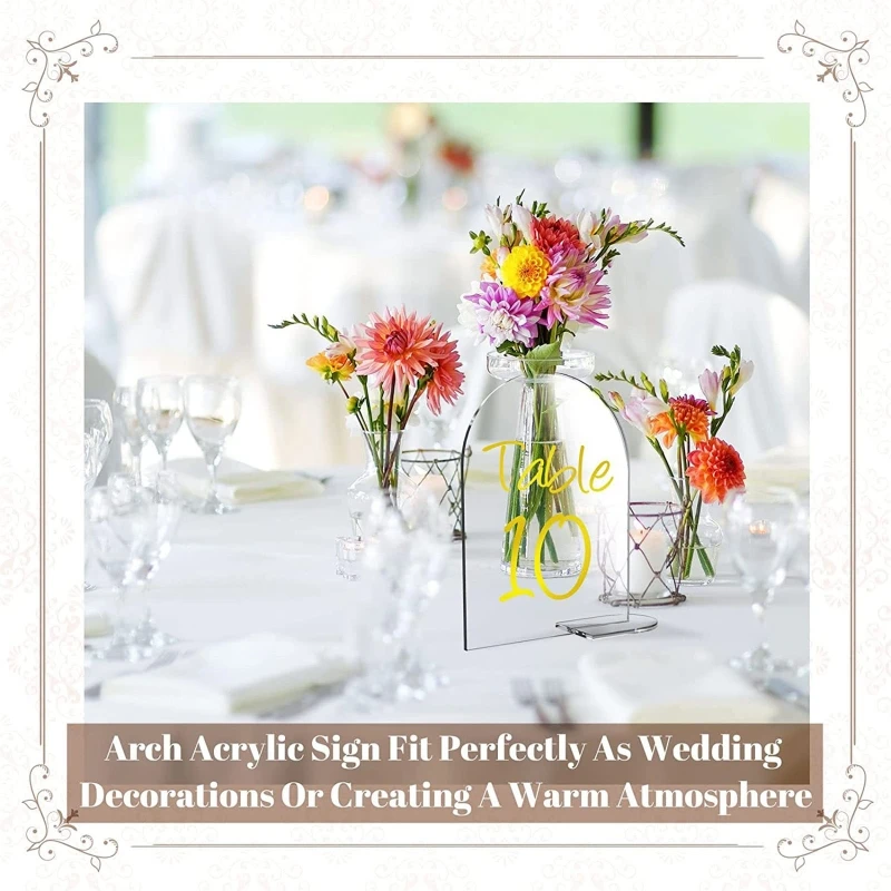 Place Cards Wedding Table Numbers 5pcs DIY Blank Acrylic Arch Table Sign Guest Name Tag Round Top Clear with Stand Arch Table Numbers
