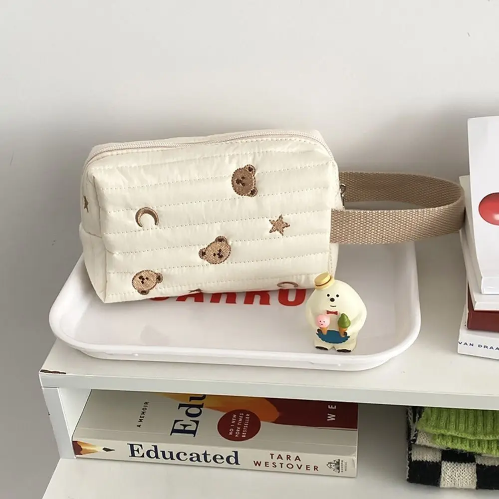Cute Toiletry Case Embroidery Cosmetic Bag Zipper Cotton Bear Make Up Bag Wrist Organizer Makeup Pouch Women 3