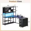 L Shaped Computer Desk, 58'' Office Desk with 3 Drawers and Bookshelf, L Shaped Corner Desk with Storage Shelves and LED Light 6