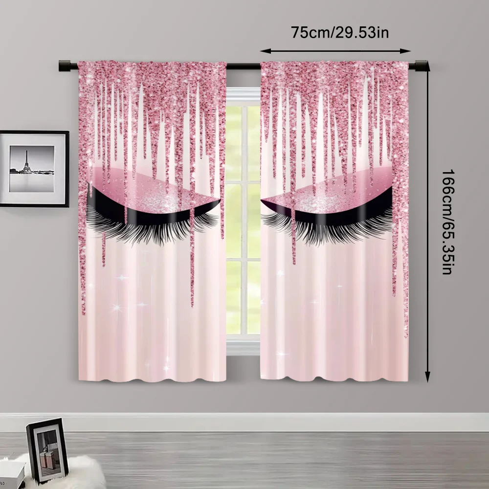2pcs, Curtains&Window Treatment 2D print Pink eyelashes Versatile Polyester (without rod) Versatile All for Bedroom, Living 3