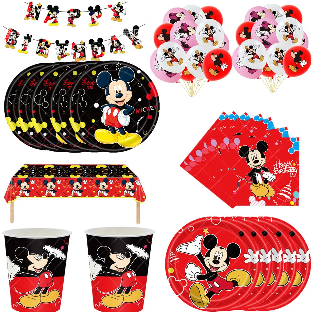 

1Set Mickey Mouse Birthday Party Supplies Paper Tableware Cup Plate Napkin Banner Balloon DIY Party Decoration cutlery set