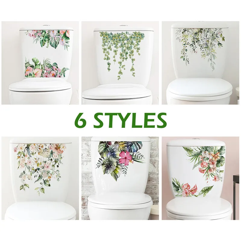 Green Plant Leaves Wall Sticker Bathroom Toilet Sticker WC Self Adhesive Mural Modern Flowers Pattern Self-adhesive Paintings vinyl stickers toilet stickers toilet wall stickers
