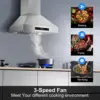 Tieasy 900CFM 30-inch Wall Mount Stainless Steel 3-Speed Fan Touch Screen LED Light Range Hood USGD2875 6