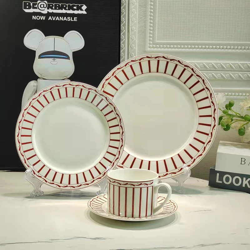 

Stripe Pattern Ceramic Tableware Set, Mug and Saucer, Classic Style, Tea and Coffee Container, Business Use, Ideal Souvenir