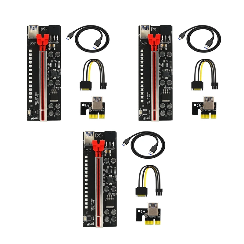 

3 Pcs Ver12 Pro PCIE Riser 1X to 16X Graphic Extension with 3528 Colorful Flash LED for BTC Mining Power Adapter Card