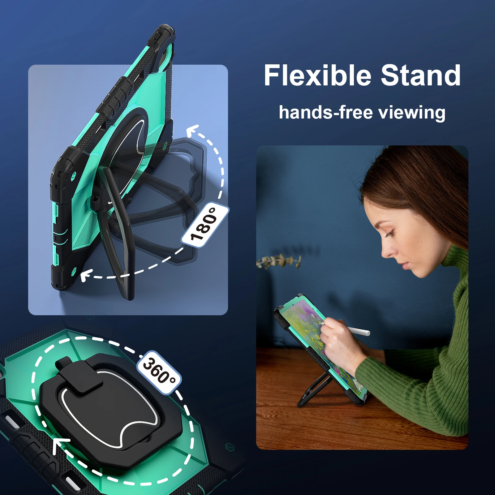 Durable Shockproof Tablet Case with Built-in Kickstand & Shoulder Straps