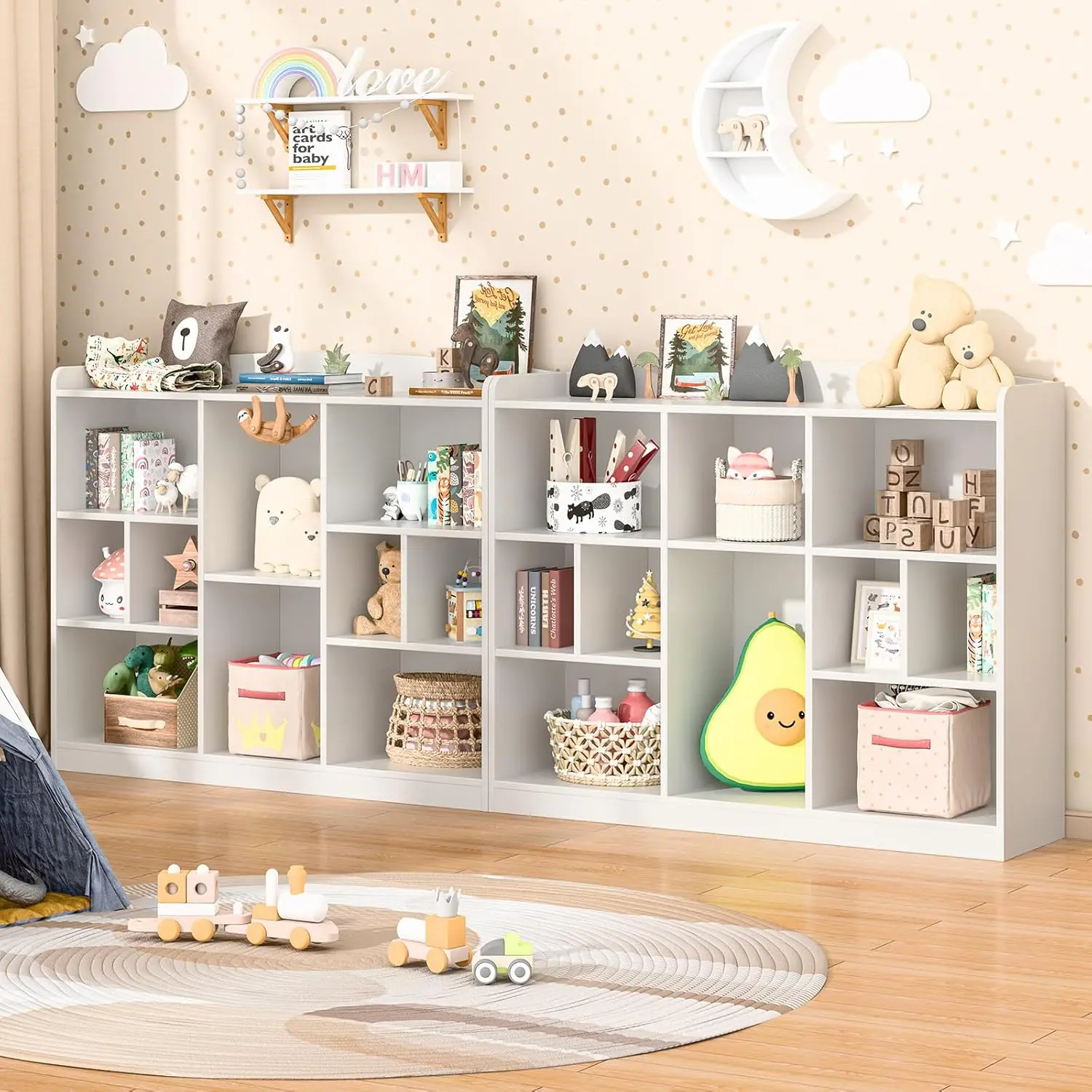 Vabches Kids Bookshelf Wood Children's Bookcase with Lots Storage Shelves Toy Storage Organizer Book Display Shelf for Kids Room 3