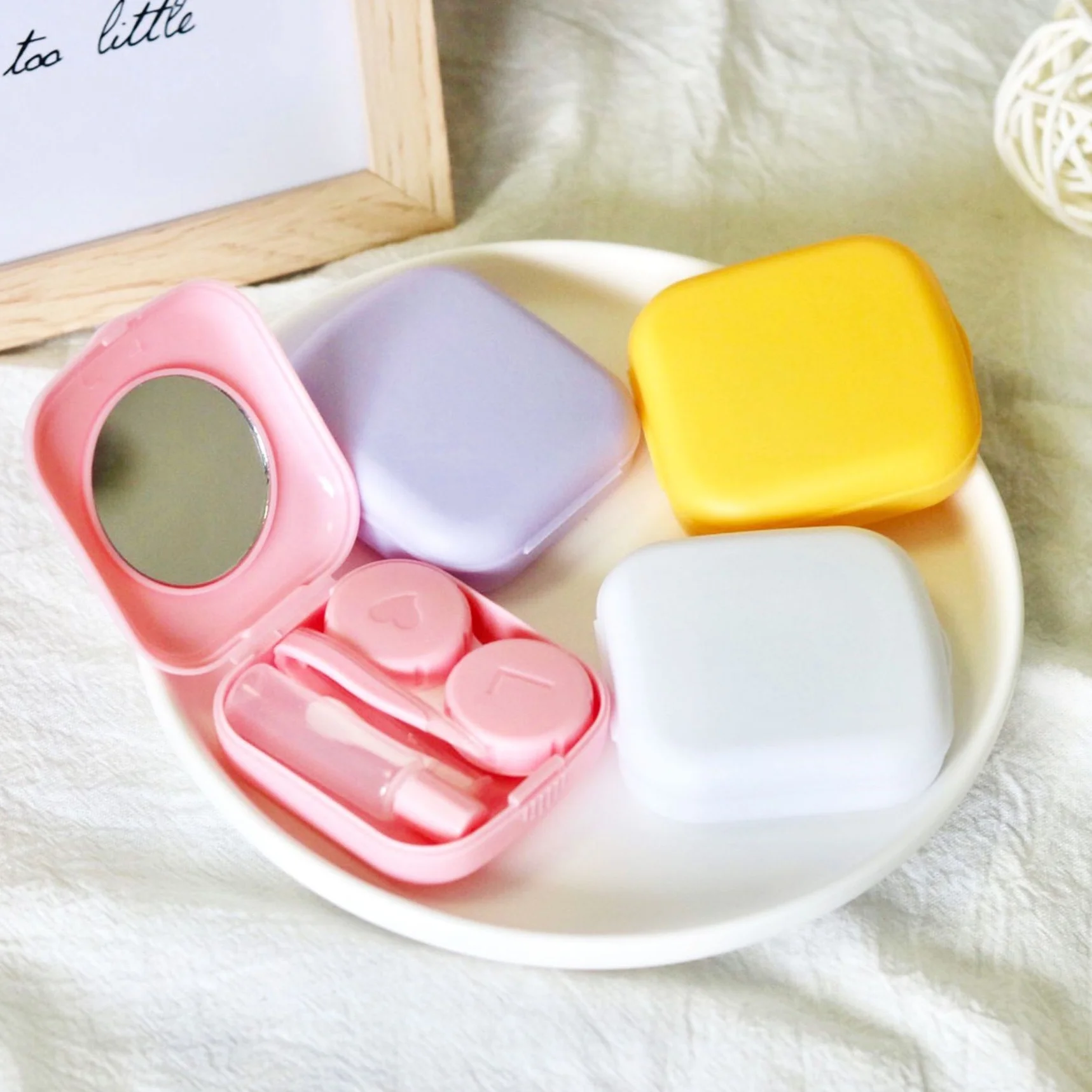 Portable Multicolor Contact Lens Case with Mirror and Cleaning Accessories