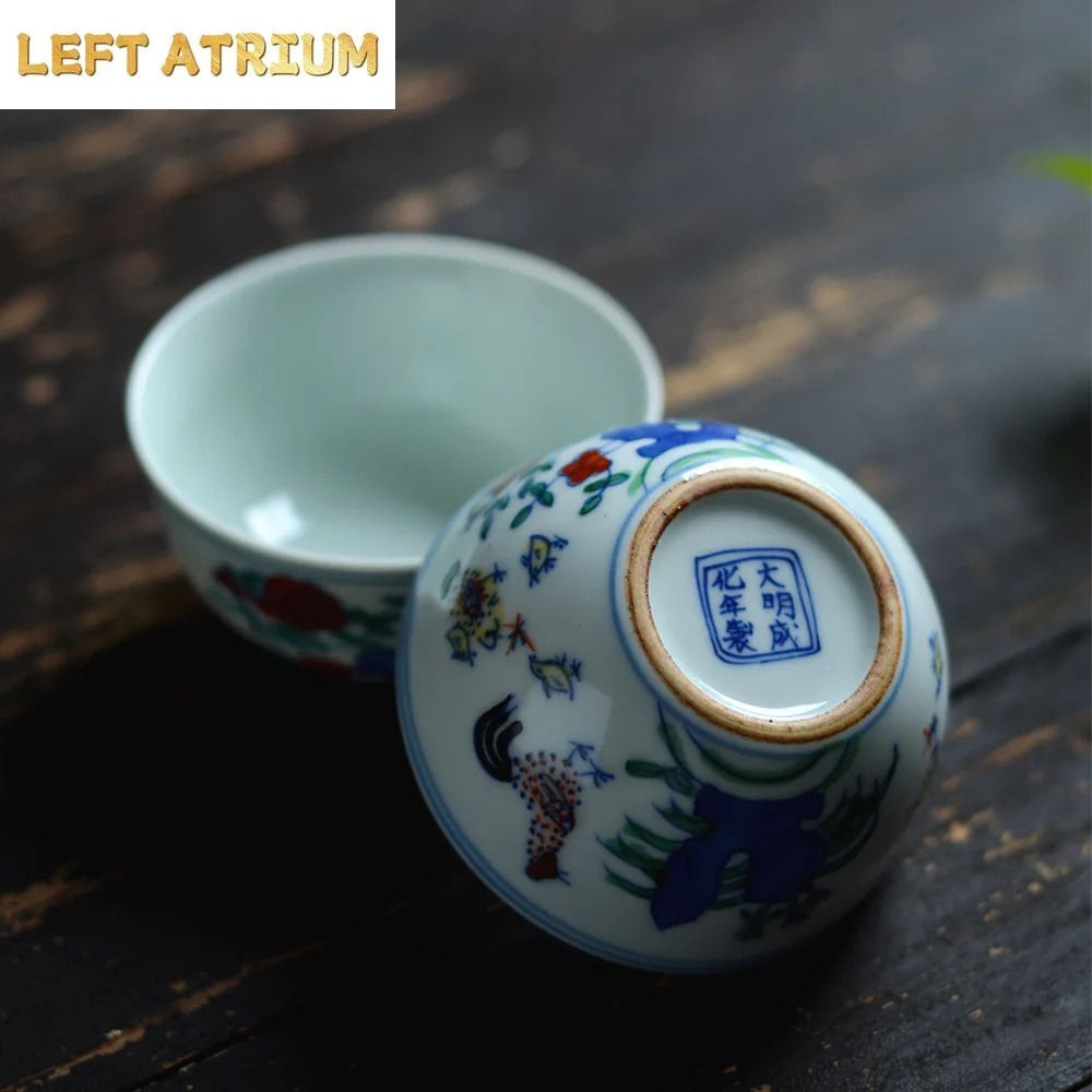 손으로 그린 닭 모양의 명나라 청화 도자기 찻잔, 아름다운 쿵푸 차 세트, 다도용 찻잔, 백합 덩