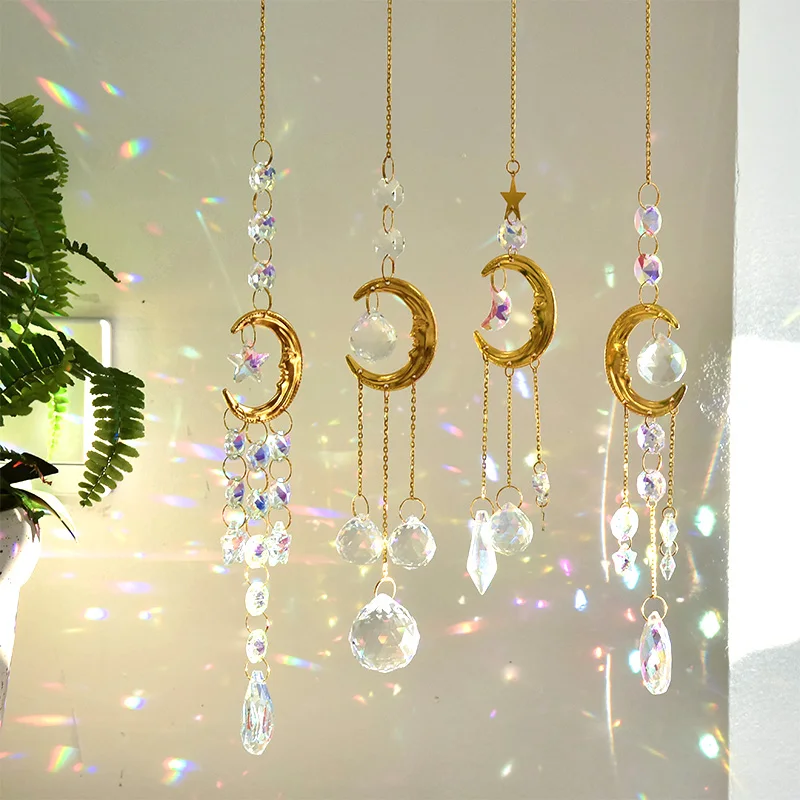 Wind Chime 1 Piece Crystal Suncatcher Bedroom Balcony Patio Sun Moon Prism Pendant Good Home Decorations
