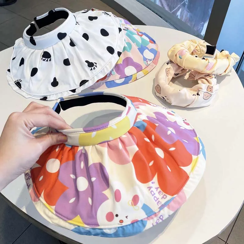 

Summer Children Sun Hat for Boys Girls Flower Bear Foldable Big Brim Cap Beach Travel Visor Hats Adjustable Empty Top Kids Cap