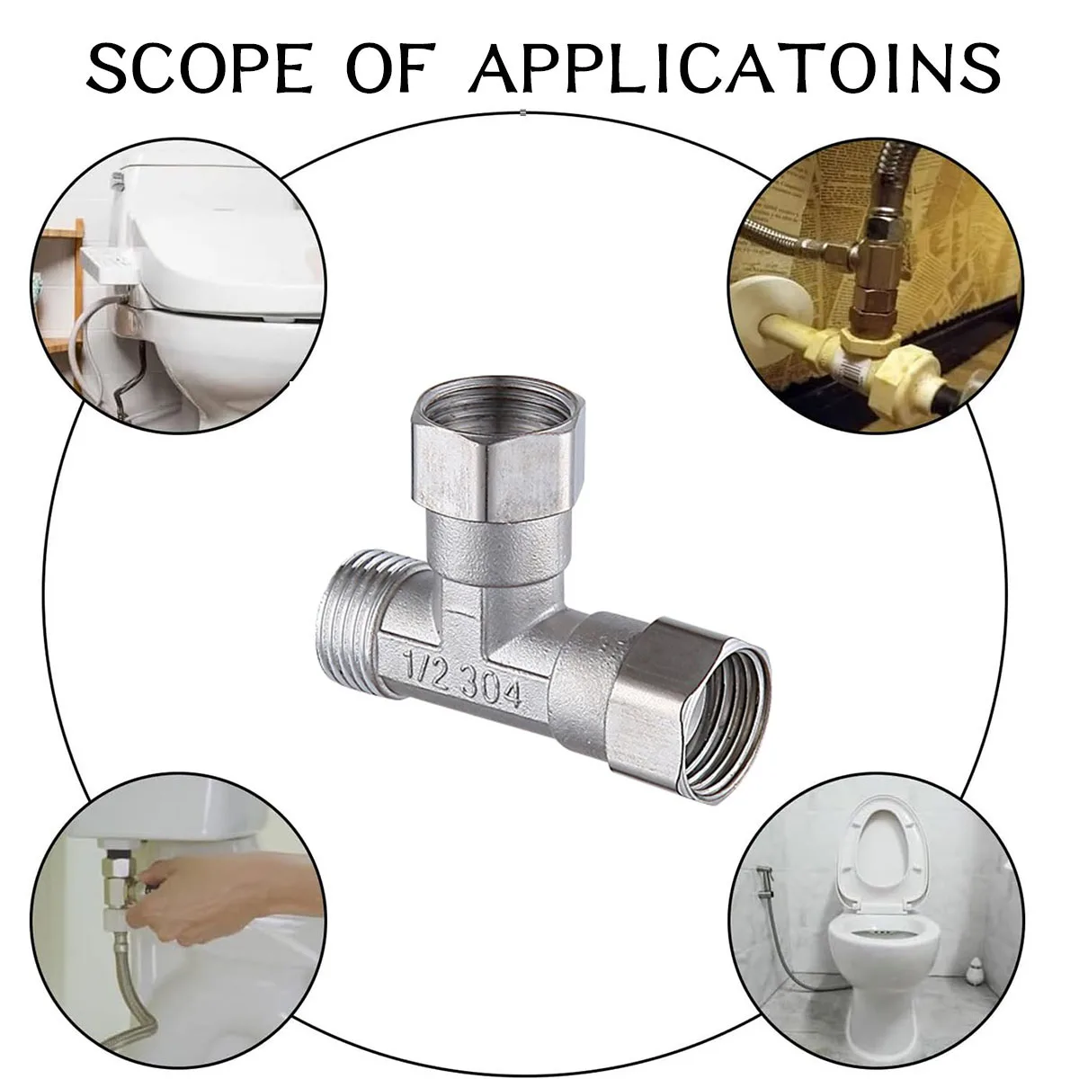 Stainless Steel 3-Way Diverter Thickened Male and Female Tee Flexible Removable Cap Connector T-Adapter