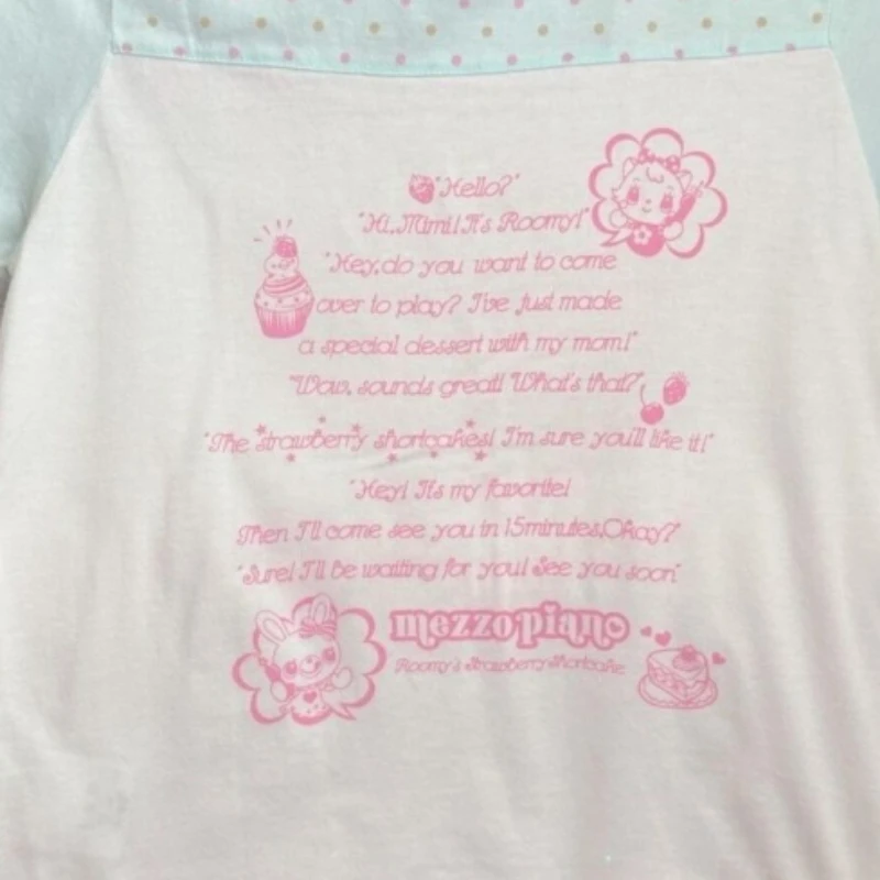 Summer Japanese Kawaii Cartoon Printing Tops Women Harajuku Wave Point Patchwork T-shirt Y2k Aesthetic Fairy Grunge Cute Tee 6