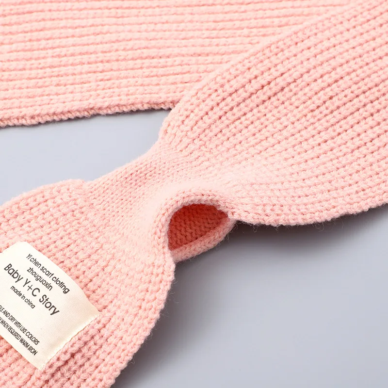 귀여운 곰 천 라벨 크로스 베이비 스카프 신상 가을 겨울 어린이 따뜻한 니트 스카프 소녀 소년용 부드러운 목걸이 스카프