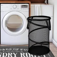 Dirty clothes storage basket cylindrical dirty clothes basket mesh yarn put clothes storage basket home large laundry basket 4