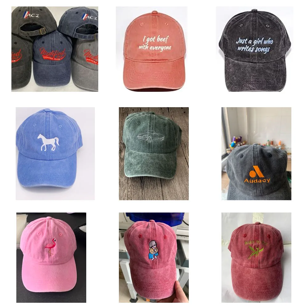 Custom Text Logo Embroidery Vintage Washed Cotton Baseball Cap Fashion Women Men Hat Sport Visors Snapback Cap Sun Hat 2