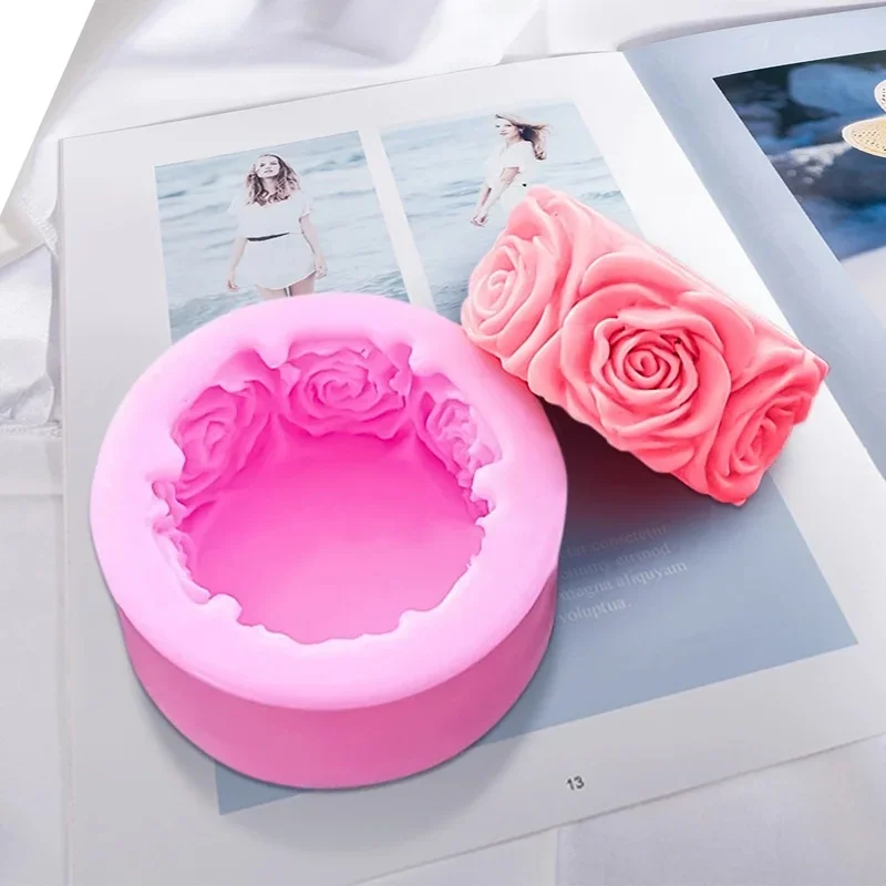 3D Round Rose Flowers Shape Silicone Soap Mold DIY Handmade Soap Molds Making Fondant Cake Candle Molds Craft Decoration