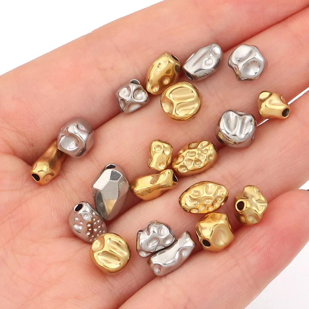 5–10 Stück unregelmäßige goldfarbene Edelstahlperlen für die Schmuckherstellung, Meteoritperlen, Abstandsperlen, DIY-Armband, Halskette – Detail 2