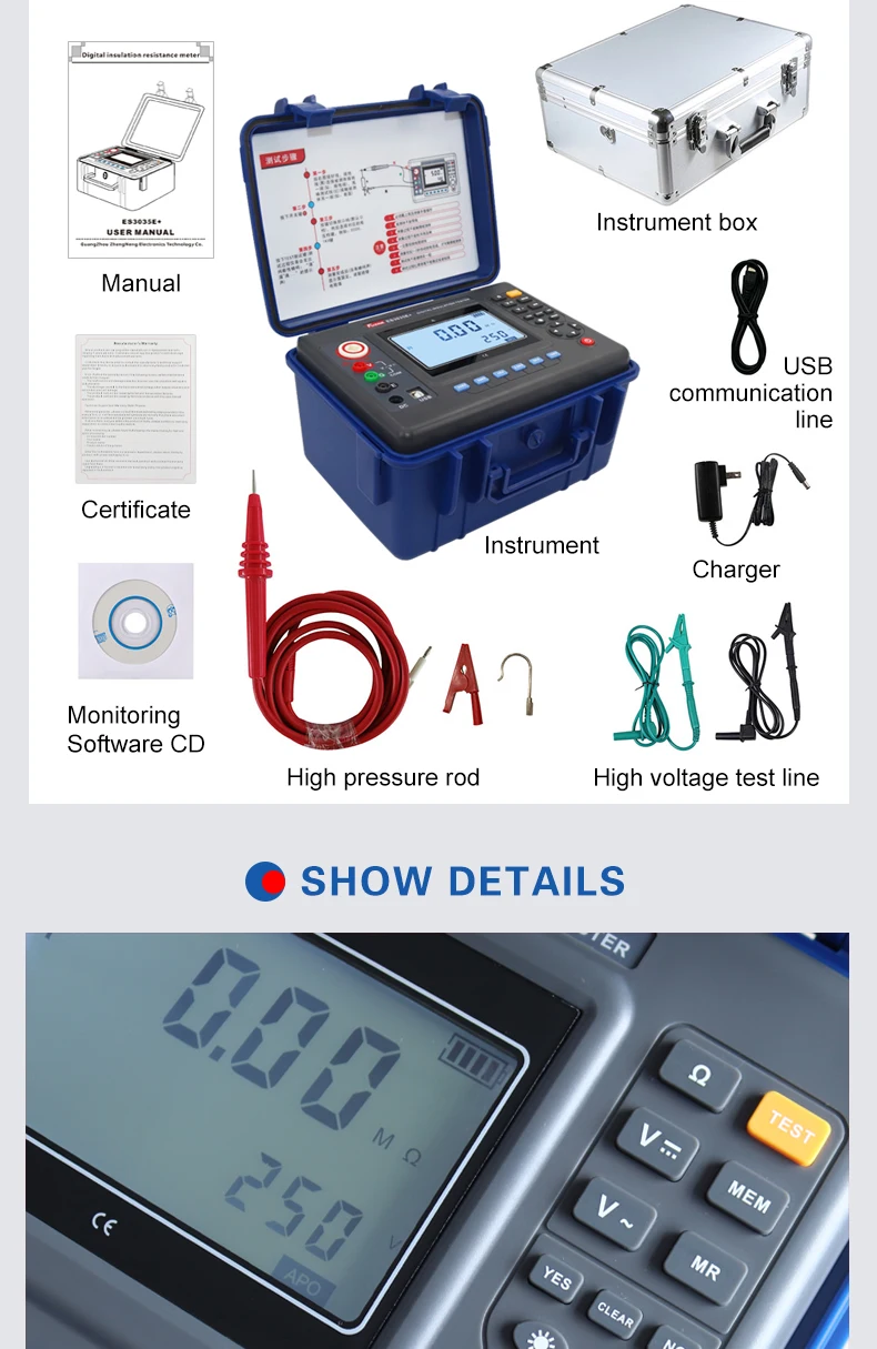 FUZRR ES3035E+ ES3035+ Digital Insulation Resistance Tester 10KV Double Insulati