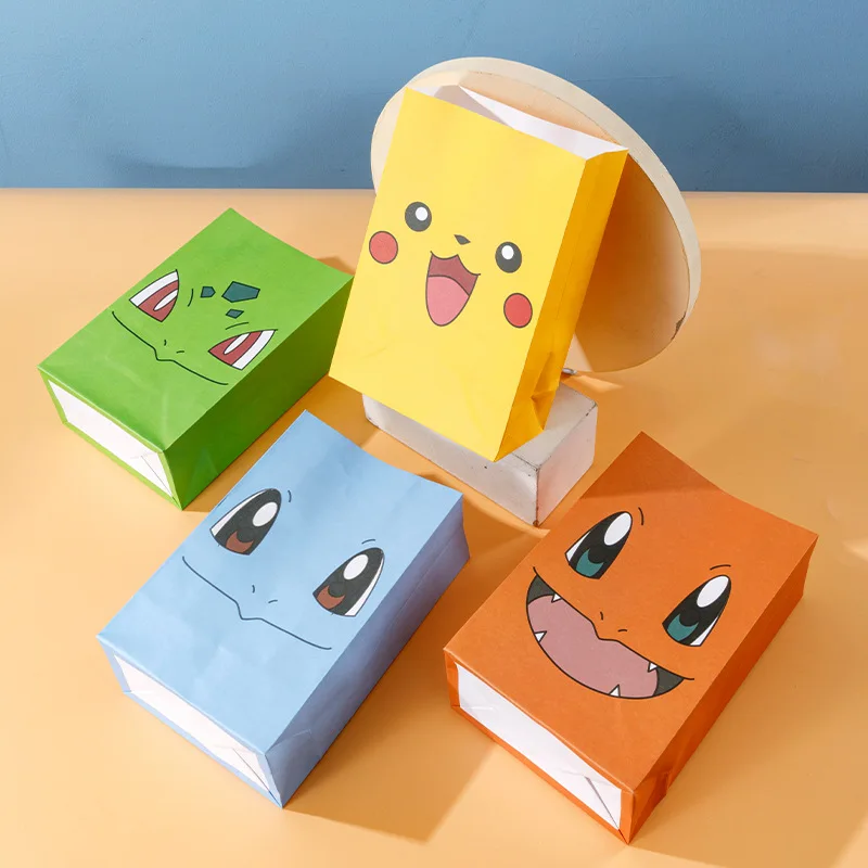 10Pcs/Set Pokemon Anime Cartoon Kawaii Pikachu Candy Flat Pocket Cake Bakery Wrapping Paper Bag Birthday Party Decor Supplies