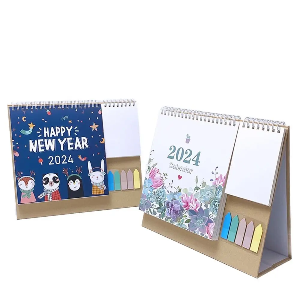 

Jan 2024 - Dec 2024 2024 Desktop Calendar Thick Paper Corner Protectors Standing Flip Calendar with Notepads Blank Blocks