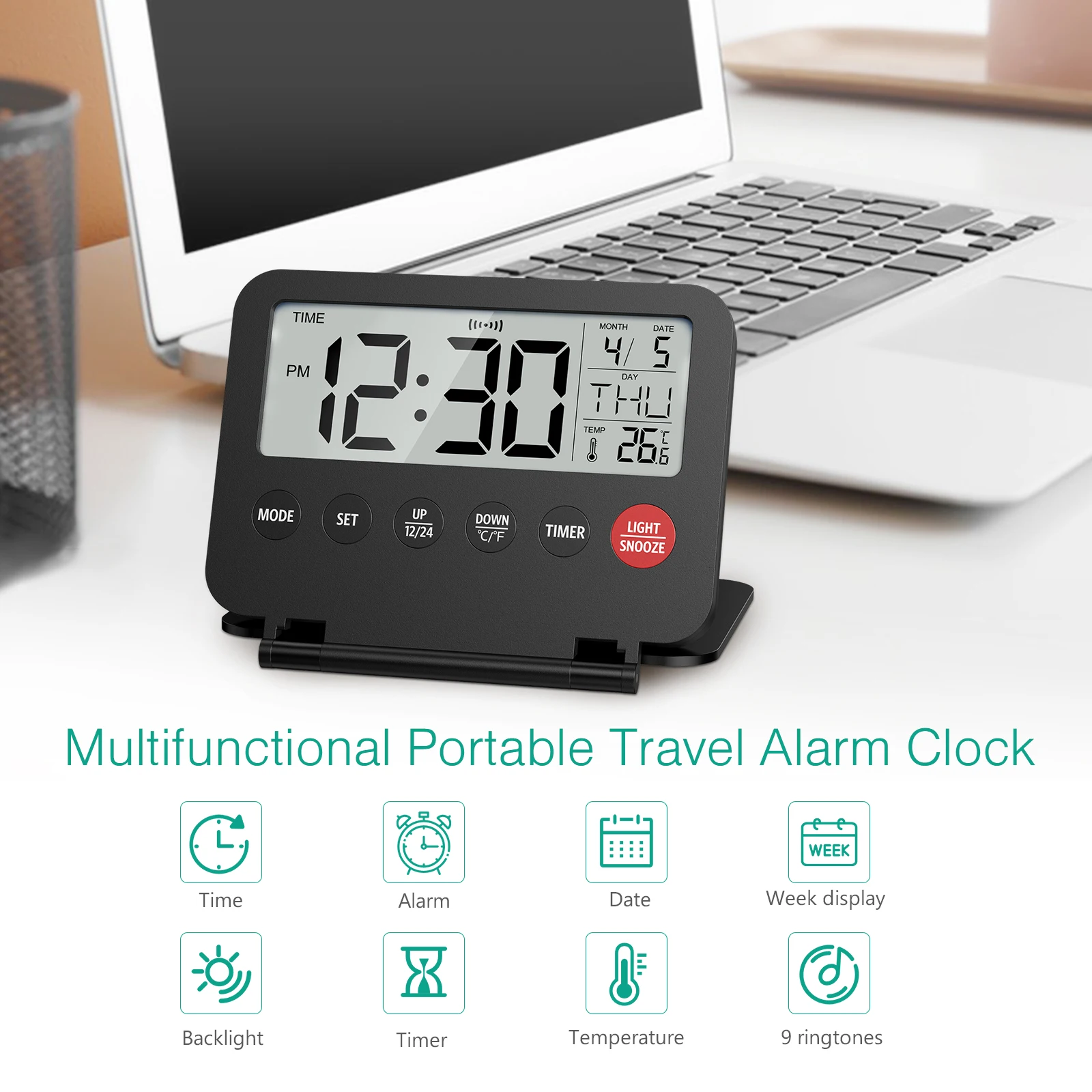 Digital Clock LCD Digital Clock Digital Desk Clock Digital Table Clock Mini Desk Clock Retro Desk Clock ORIA Digital Travel Alarm Clock Small Foldable Alarm Clock Battery Operated LCD Desk for Travel Business Trip Home