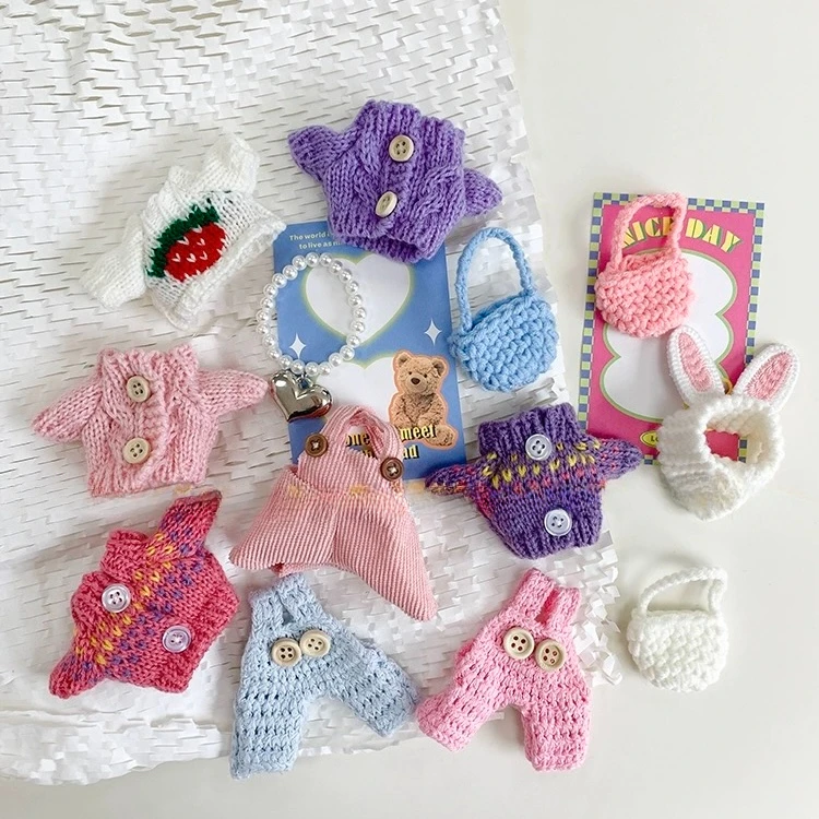 10cm 미니 인형 옷 사랑스러운 니트 가디건 작업복 패션 코튼 인형 드레스 액세서리 Diy 수제 장난감 장식