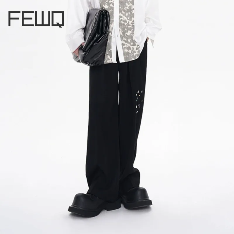 

Брюки FEWQ мужские костюмные, свободные прямые повседневные штаны с широкими штанинами, шелковая модная трендовая одежда, 24X9071, лето 2024