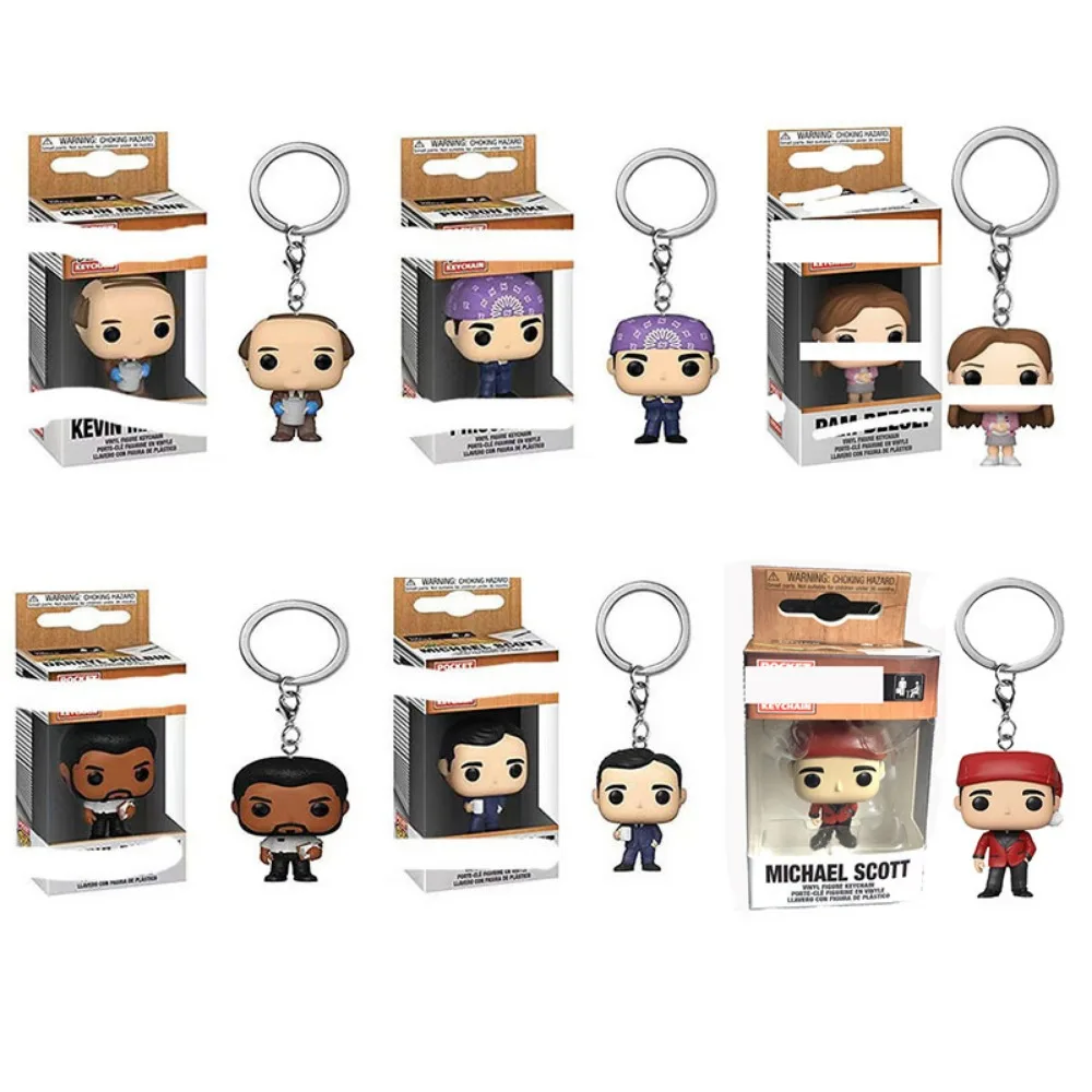 Funko POP Keychain The Office Michael Pam Beesly Kevin Malone Anime Cartoon Mini Action Toy Figures Pendant Keychains Kids Gifts 6