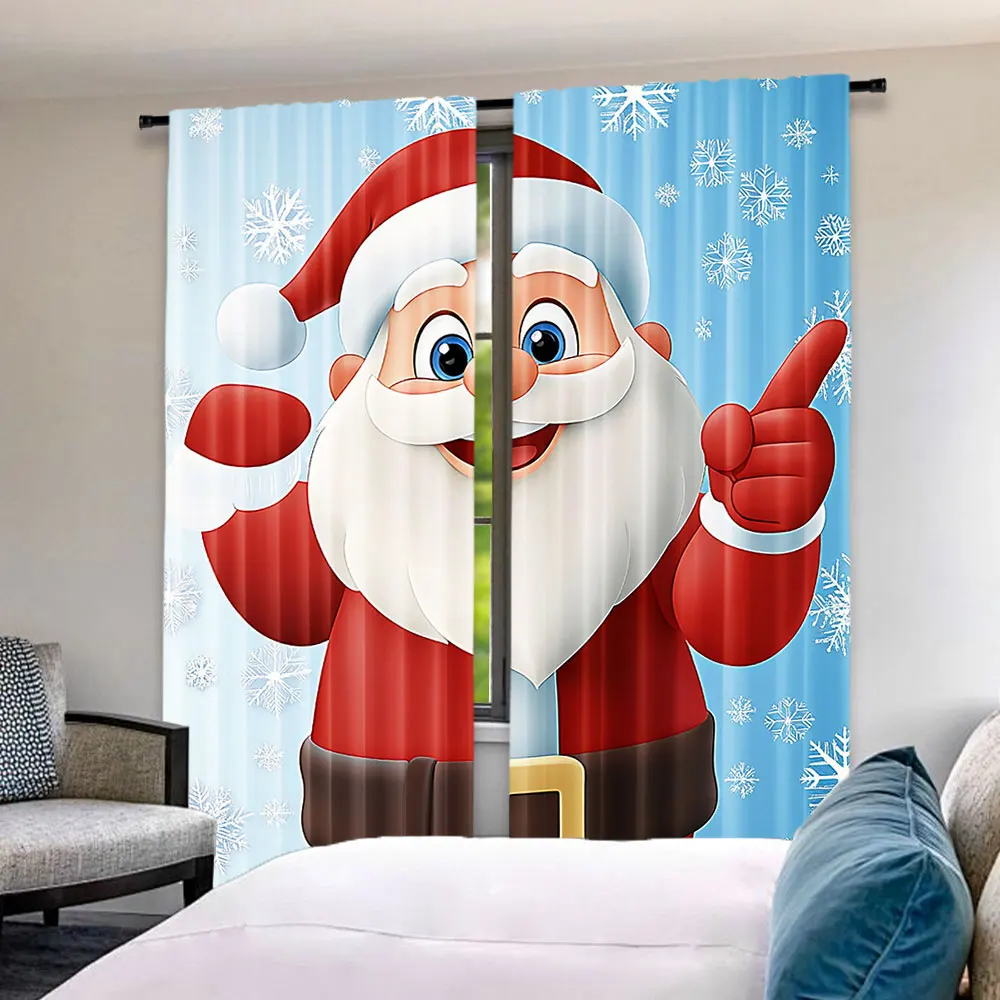 2Pcs Christmas Curtain Father Christmas Happy Winter Snow Season Elements Suitable For Living Room Bedroom Kitchen And Bathroom 6
