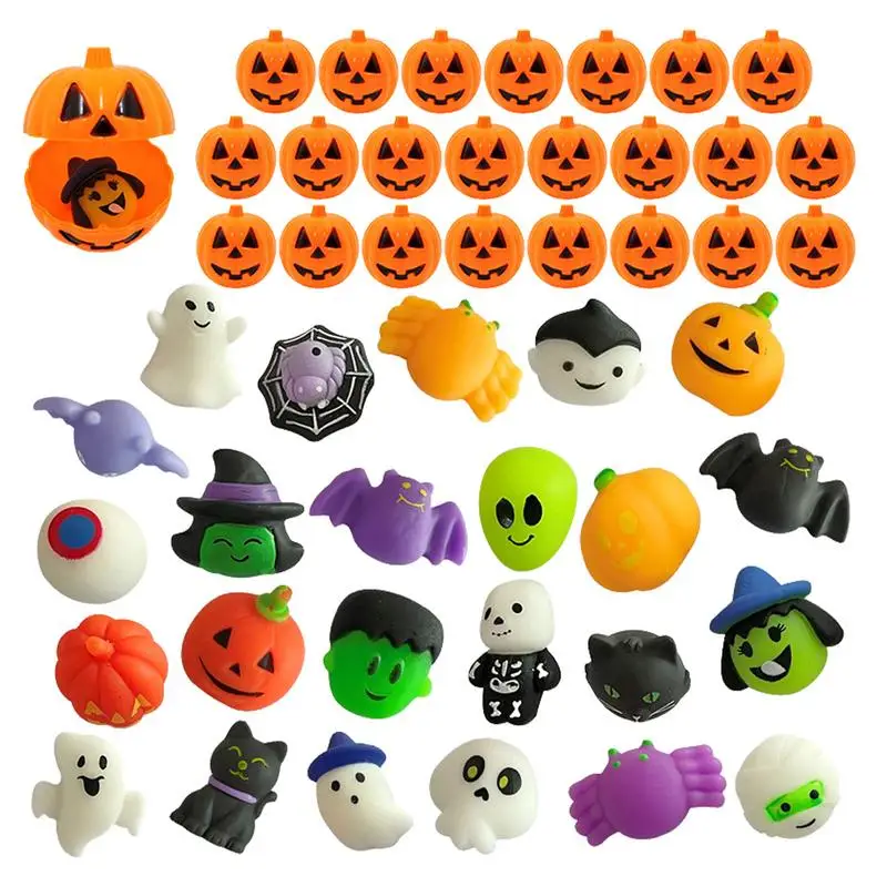 

Halloween Fidget Toys Soft Squeeze Fidgets Toys 24Pcs Pumpkin Bats Witches Skeletons Pinch Dough Halloween Party Favors Treat