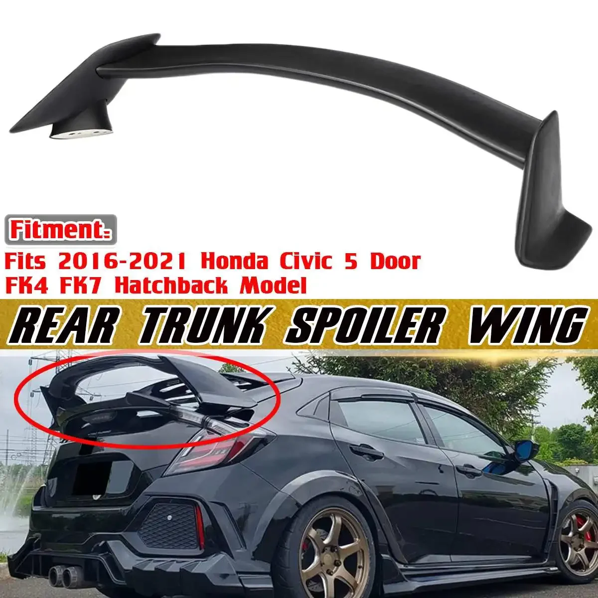 

New Car Rear Spoiler Wing Lip Extension Rear Trunk Tail Spoiler Lip For Honda Civic 5 Door FK4 FK7 Hatchback 2016-2021 Body Kit