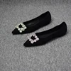 2023 Spring and Autumn New Fashion Shallow Mouth Rhinestone Square Buckle Pointed Versatile Women's Flat Bottom Casual Shoes 2