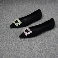 2023 Spring and Autumn New Fashion Shallow Mouth Rhinestone Square Buckle Pointed Versatile Women's Flat Bottom Casual Shoes 2