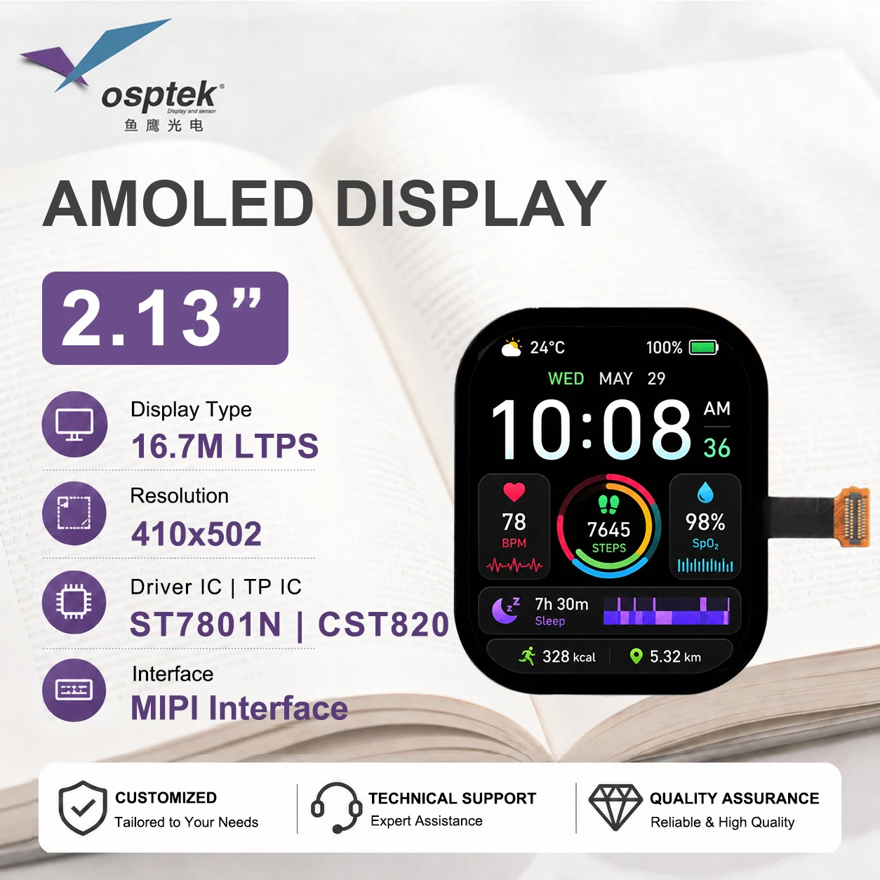 Pantalla AMOLED de 2.13 Pulgadas 410x502 con Interfaz MIPI, Módulo LCD de Pantalla Táctil a Todo Color 1