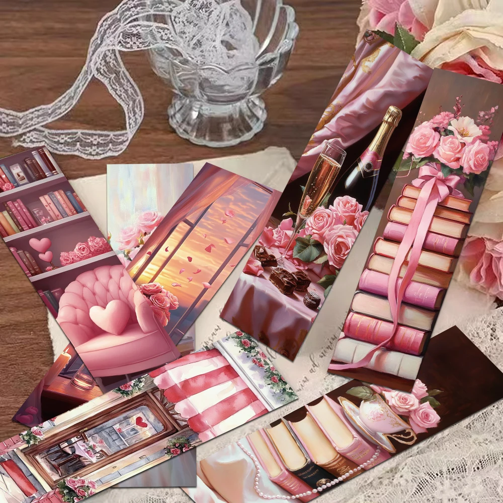 30pcs Romantic Pink Rose Bookmarks Reading Pages Books Labeled School Stationary Supplies DIY Aesthetic Bookmarks Paper Cards