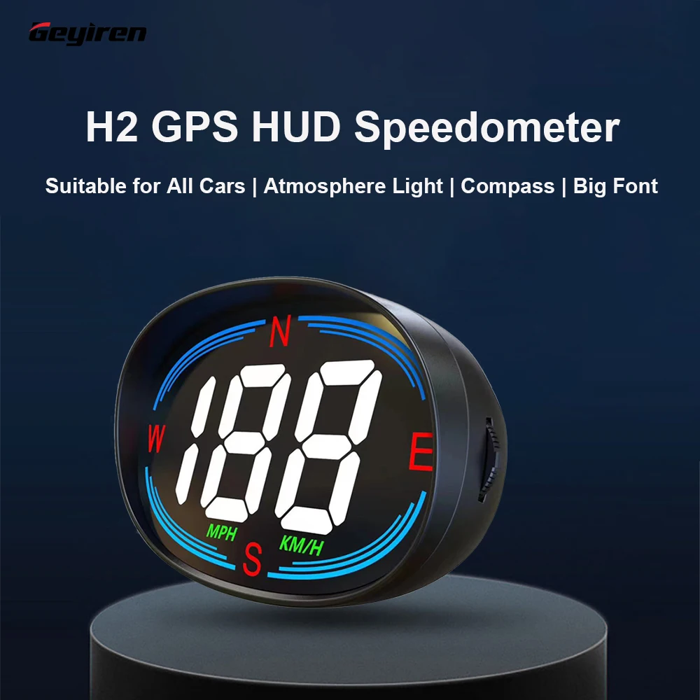 

Geyiren H2 GPS Speedometer Car HUD Gauges Digital Speed Meter Head Up Display KMH MPH Compass Auto Accessories