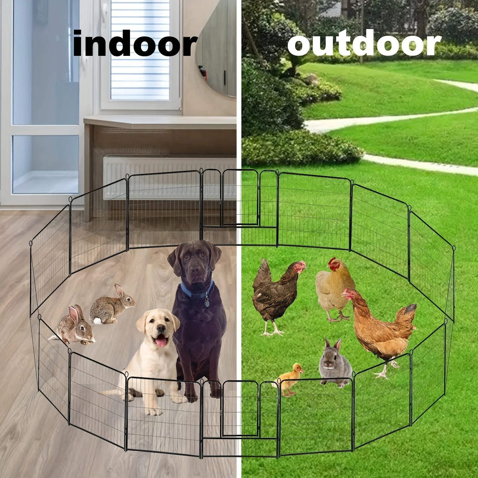 

16pcs Metal Dog Pen 32 Inch Heavy Duty Playpen Pet Exercise Fence W/Door Outdoor 16 Panels Small dog accessories Pet door gate D