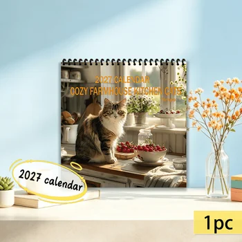 Calendario da parete 2027, 1 pezzo, Vita quotidiana dei gatti domestici, Agenda mensile di 12 mesi, Regalo perfetto per il rientro a scuola, Natale, Capodanno
