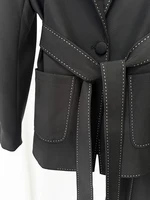 HIGH STREET Newest Fashion 2026 Designer Suit Set Women's Contrast Stitching Belted Blazer Pants Suit 2pcs - Image 5
