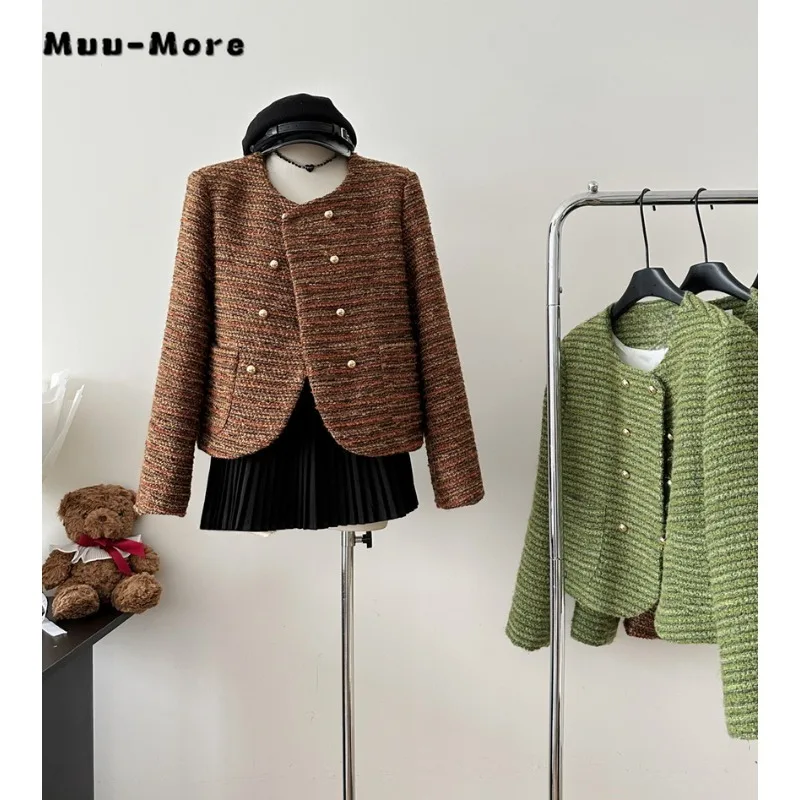 

Женская винтажная однобортная куртка, офисная однотонная модная шикарная верхняя одежда с круглым вырезом, Осень-зима 2023