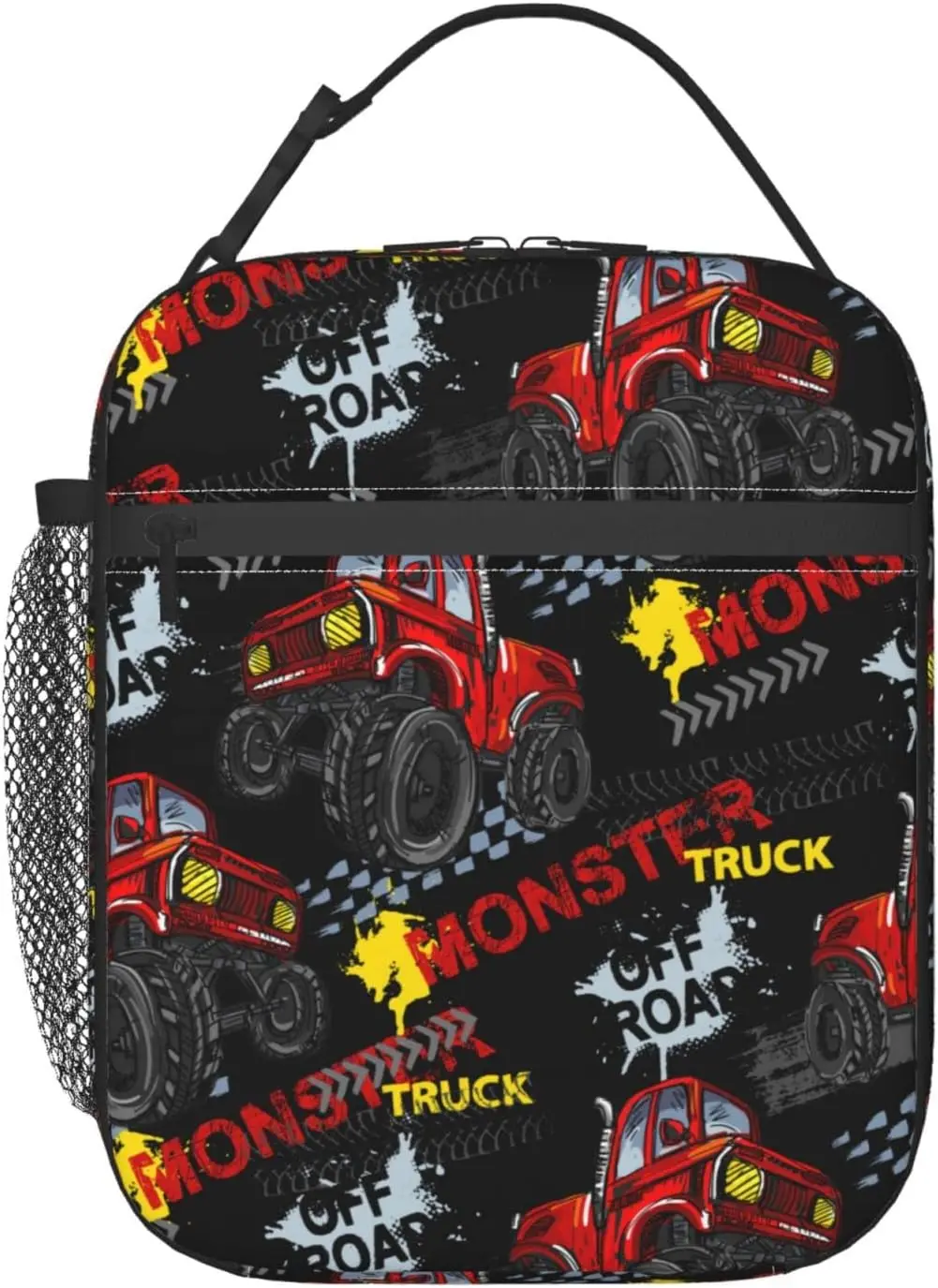 

Cool Red Monster Trucks Cars Lunch Bag Insulated Lunch Box for Adults Boys Girls Durable Portable Cooler Tote for Travel Picnic