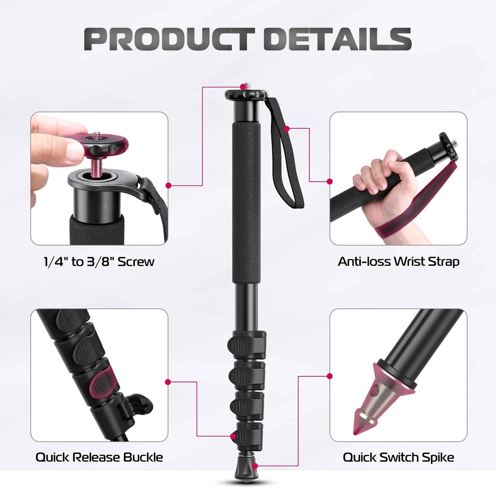 Ulanzi TB12 Aluminium Monopod Tripod Stand DSLR Camera Sony Portable Lightweight 5 Sections Extendable Climbing Pole Tripod camera tripod photography tripod extendable tripod metal tripod