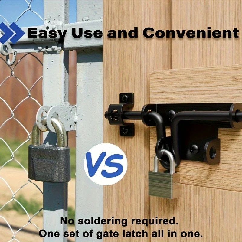 Heavy-Duty Black Security Door Locks, 6.3 Inch, with Keyhole for Wooden Fences, Barns, and Sheds