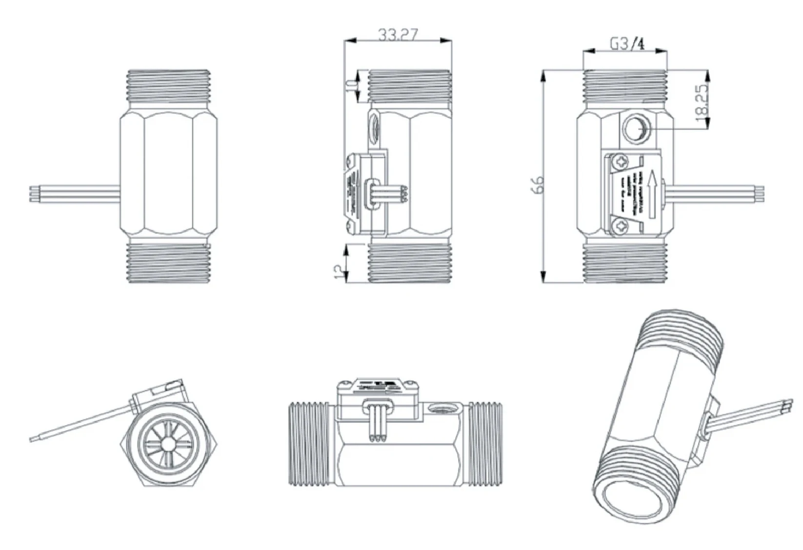 Water Flow Sensor Hall Effect Flow Meter Brass Valve Body Liquid Flow Rate Senso
