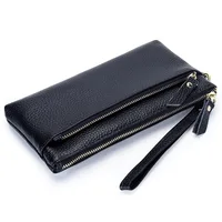 Women's Wristlet Clutch Purse Genuine Leather Clutch Cellphone Smartphone Long Wallet Vintage Purse Travel Double Zip Wristlets - Image 3